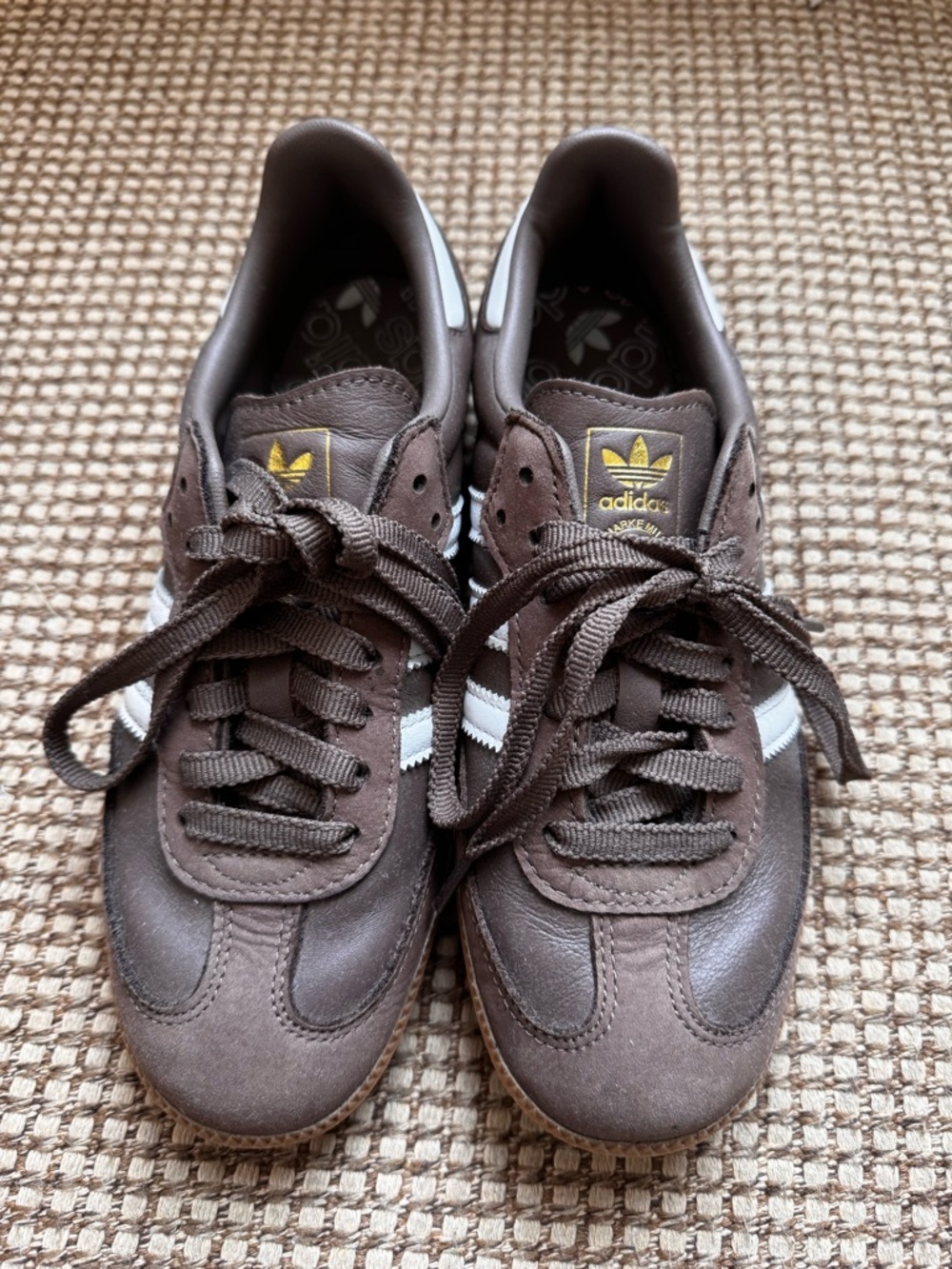 adidas Brown Sneakers with White Stripes size women’s 6.